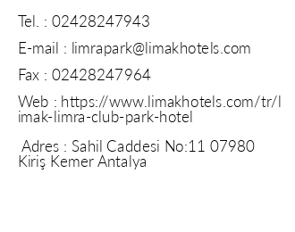 Limak Limra Club Park Hotel iletiim bilgileri